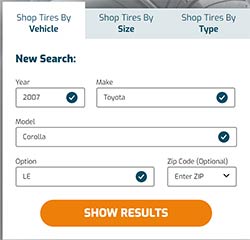 Best Used Tire Search Feature