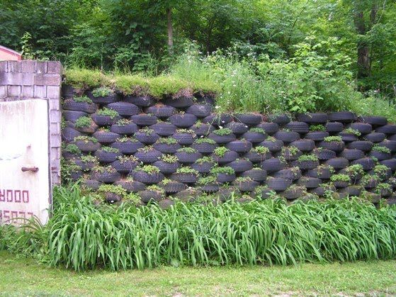 Retaining Wall Made from Old Tires